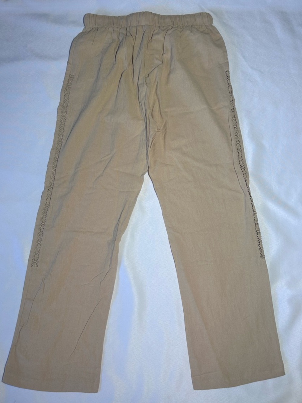Women’s Cottagecore Cotton Blend Pants w/ Knit Lace Tuxedo Stripe Sz L